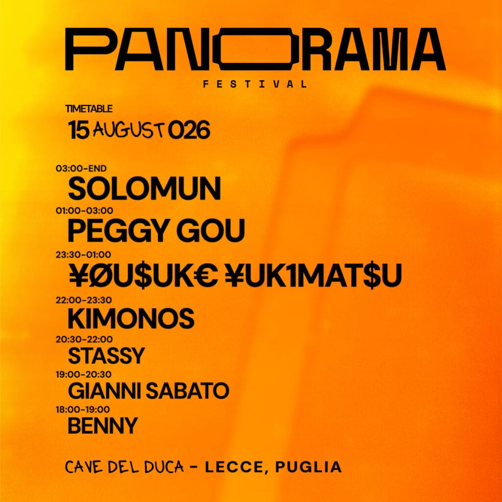 Programma del Panorama Festival 2026 a Lecce, Puglia, con artisti e orari.