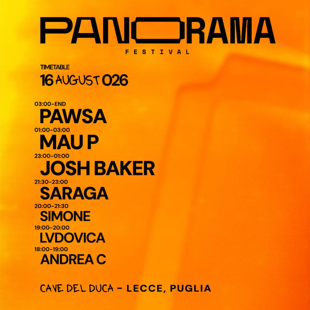 Programma del Panorama Festival 2026 a Lecce, Puglia, con artisti e orari.